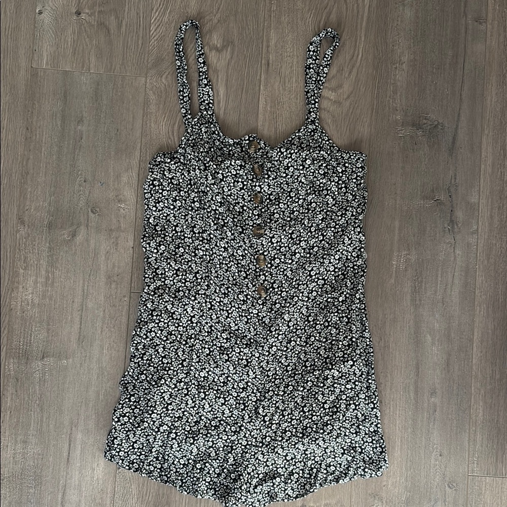 Floral Black and White Women's Romper